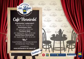 Flyer Café Vierviertel mit Informationen über Veranstaltungszeiten